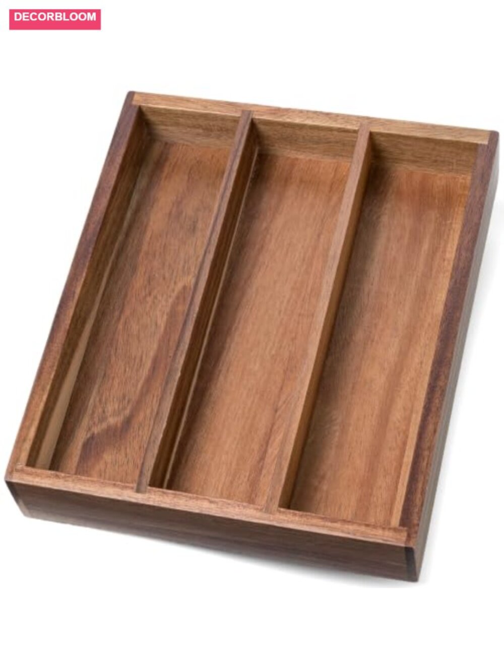 Acacia Wood Silverware Organizer 3 Slot Kitchen Drawer Utensil Tray